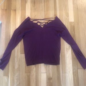 Purple Long Sleeved Sweater With Cross Neck